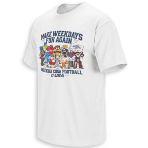 MAKE WEEKDAYS FUN AGAIN SHIRT – Weekday CUSA 2026 Conference USA Mascot Collage Tee
