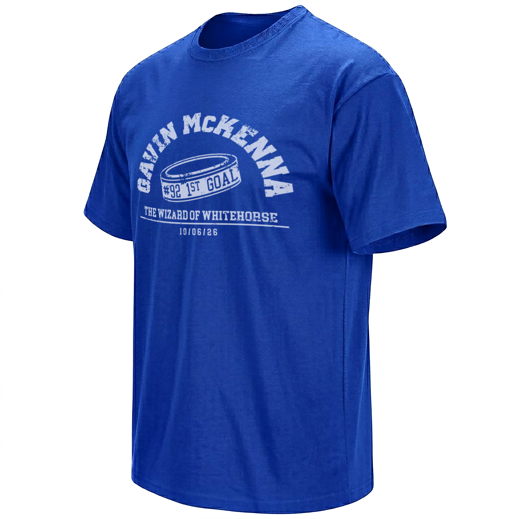Gavin McKenna first NHL goal 2026 shirt with number 92 puck, Wizard of Whitehorse nickname and October 6 date