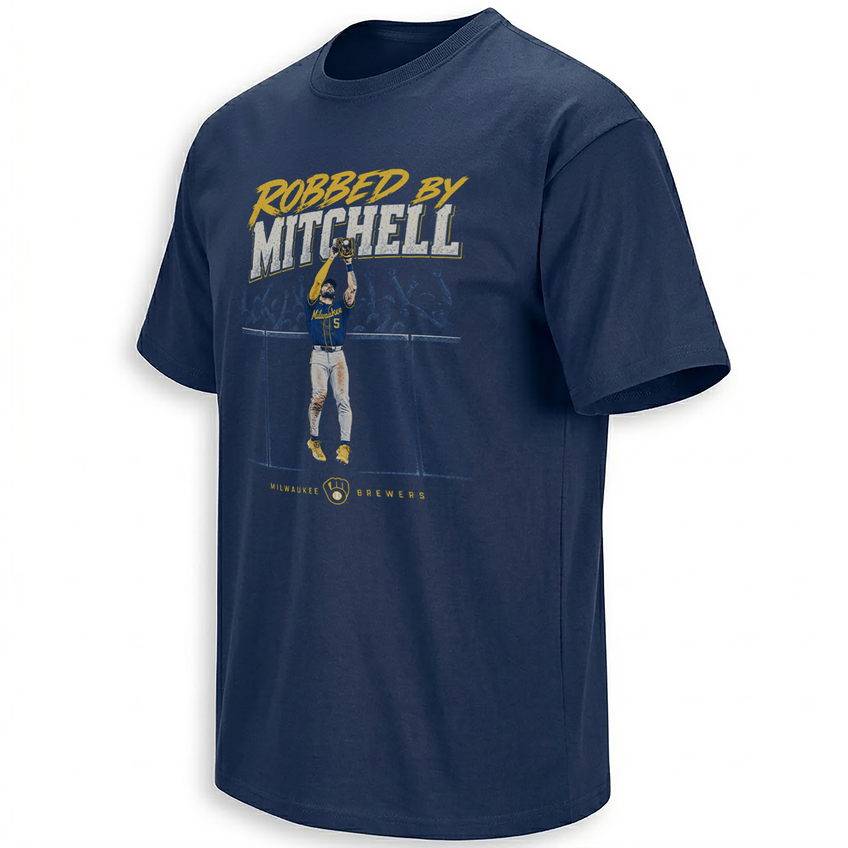 ROBBED BY MITCHELL SHIRT – Garrett Mitchell Brewers 2026 NLDS Home Run Robbery Tee ROBBED BY MITCHELL SHIRT – Garrett Mitchell Brewers 2026 NLDS Home Run Robbery Tee
