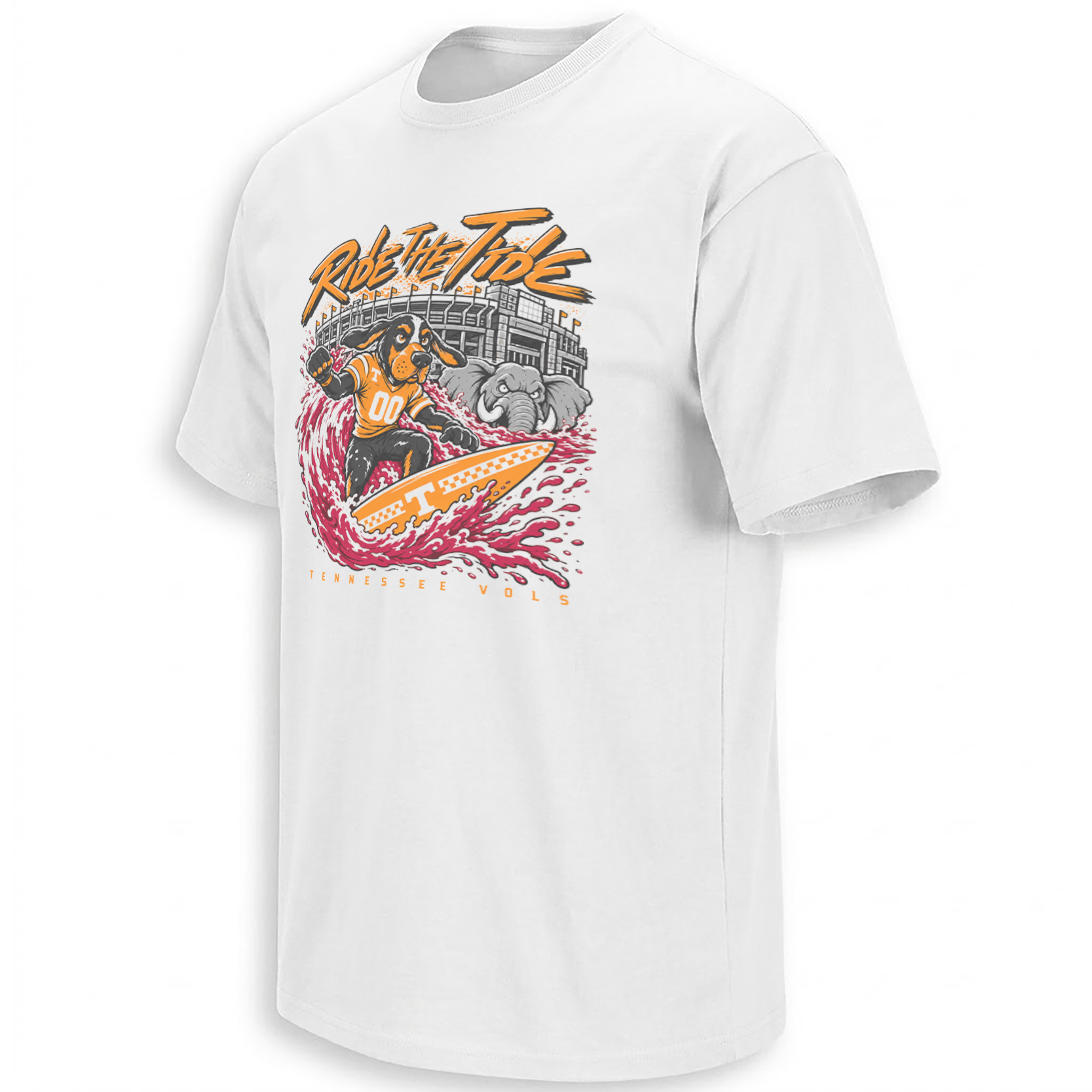 RIDE THE TIDE SHIRT – Tennessee Vols Smokey Surfing Alabama Elephant Tee RIDE THE TIDE SHIRT – Tennessee Vols Smokey Surfing Alabama Elephant Tee